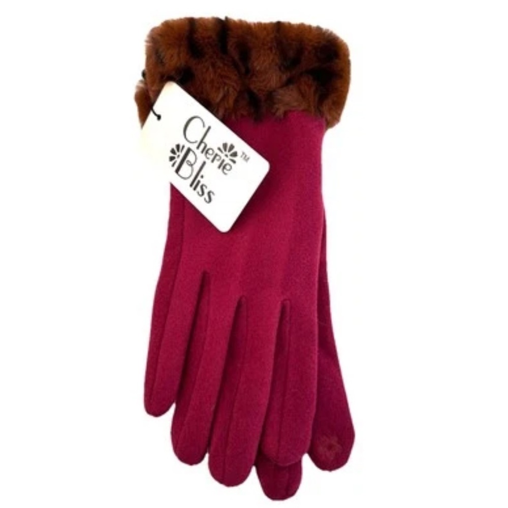 Red Gloves with Faux Fur Trim New